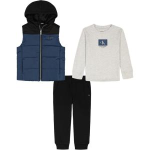imageCalvin Klein Baby Boys 3 Pc Puff Vest SetNew TealPlatinum HeatherDeep Black