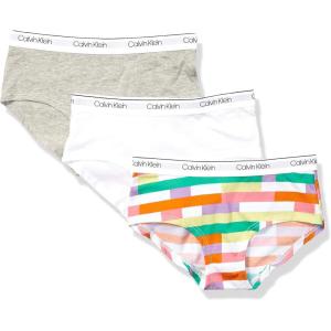 imageCalvin Klein Girls Modern Cotton Hipster Underwear MultipackCk Fragment Print  White  Heather Grey  3 Pack