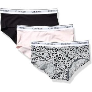 imageCalvin Klein Girls Modern Cotton Hipster Underwear MultipackLeo HeatherCrystal PinkBlack