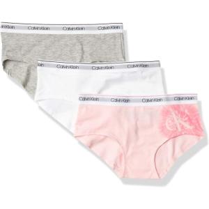 imageCalvin Klein Girls Modern Cotton Hipster Underwear MultipackWhiteHeather GreyStrawberry Tiedye