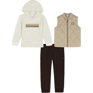 imageCalvin Klein babyboys 3 Pc Puff Vest SetCrockeryFarina HeatherBrown Cork