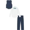 imageCalvin Klein Boys 4Piece Formal Suit Set Vest Pants Collared Dress Shirt and TieDark BlueTurquoise