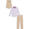 imageCalvin Klein Boys 4Piece Formal Suit Set Vest Pants Collared Dress Shirt and TieKhaki Sharkskin