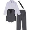 imageCalvin Klein Boys 4Piece Formal Suit Set Vest Pants Collared Dress Shirt and TieOxford Grey