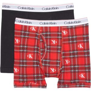 imageCalvin Klein Boys 2 Pack Boxer Briefs  Premium Cotton ComfortBlack Wowzer RedRed Ck Plaid