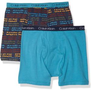 imageCalvin Klein Boys 2 Pack Boxer Briefs  Premium Cotton ComfortBlue MoonLogo Striped Blue