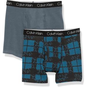 imageCalvin Klein Boys 2 Pack Boxer Briefs  Premium Cotton ComfortBlue PlaidDarkslate