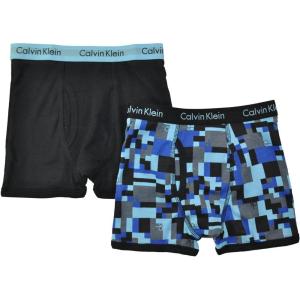 imageCalvin Klein Boys 2 Pack Boxer Briefs  Premium Cotton ComfortBlue PrintBlack