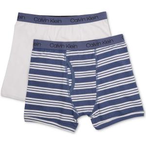 imageCalvin Klein Boys 2 Pack Boxer Briefs  Premium Cotton ComfortBlue Simple StripeWhite