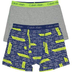 imageCalvin Klein Boys 2 Pack Boxer Briefs  Premium Cotton ComfortBlue Statement Print  Heather Grey