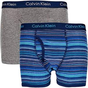imageCalvin Klein Boys 2 Pack Boxer Briefs  Premium Cotton ComfortDark Blue StripeHeather Grey