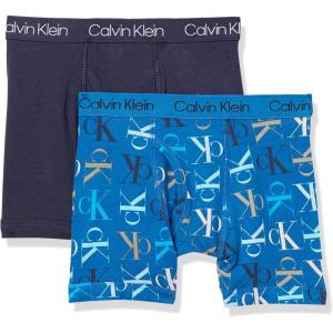 imageCalvin Klein Boys 2 Pack Boxer Briefs  Premium Cotton ComfortDeep Moat BlueBlack Iris