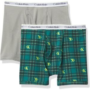 imageCalvin Klein Boys 2 Pack Boxer Briefs  Premium Cotton ComfortGreenPlaid