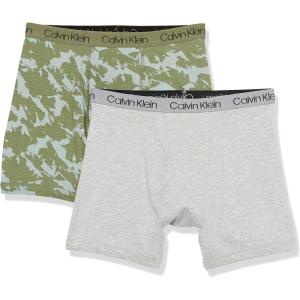 imageCalvin Klein Boys 2 Pack Boxer Briefs  Premium Cotton ComfortHeather GreyOlivine Splatter Camo