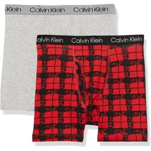 imageCalvin Klein Boys 2 Pack Boxer Briefs  Premium Cotton ComfortHeather GreyRed Plaid