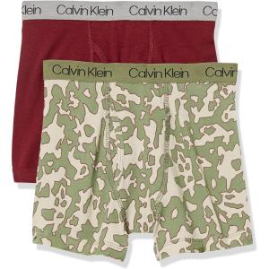 imageCalvin Klein Boys 2 Pack Boxer Briefs  Premium Cotton ComfortOlivine Outline CamoZinfandel