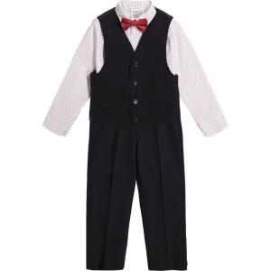 imageCalvin Klein Boys 4Piece Formal Suit Set Vest Pants Collared Dress Shirt and TieBlackRed