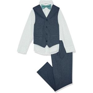 imageCalvin Klein Boys 4Piece Formal Suit Set Vest Pants Collared Dress Shirt and TieDark BlueTurquoise