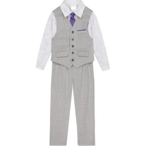 imageCalvin Klein Boys 4Piece Formal Suit Set Vest Pants Collared Dress Shirt and TieDark Grey Sharkskin
