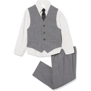 imageCalvin Klein Boys 4Piece Formal Suit Set Vest Pants Collared Dress Shirt and TieOxford Grey