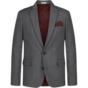 imageCalvin Klein Boys Blazer Suit Jacket 2 Single Breasted Closure Buttoned Cuffs ampamp Front Flap PocketsGrey Windowpane