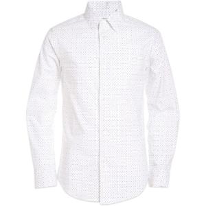 imageCalvin Klein Boys Long Sleeve Patterned Dress Shirt ButtonDown Style with Cuffs ampamp Shirttail HemLogo White