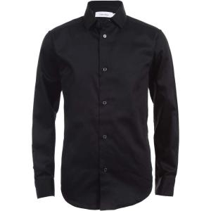 imageCalvin Klein Boys Long Sleeve Sateen Dress Shirt ButtonDown Style with Cuffs ampamp Shirttail HemBlack