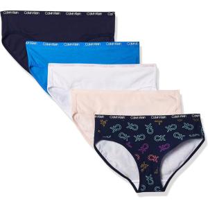 imageCalvin Klein Girls Underwear Cotton Bikini Panty 5 PackFrench BlueCrystal PnnkCk RainbowWhiteSymphony