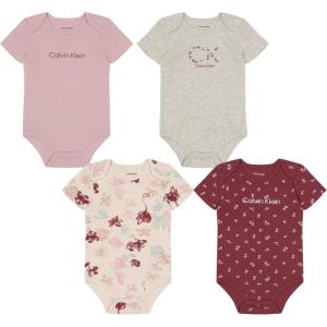 imageCalvin Klein babygirls 4 Pack BodysuitOatmeal  Dawn Pink  Whitecap Grey  Crushed Berry