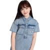 imageCalvin Klein Girls Short Sleeve Lightweight Chambray Denim Shirt DressPatch Pocket Sky