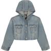 imageCalvin Klein Girls Hooded Denim Jean Jacket Button Closure Casual StyleLight Vintage Tint