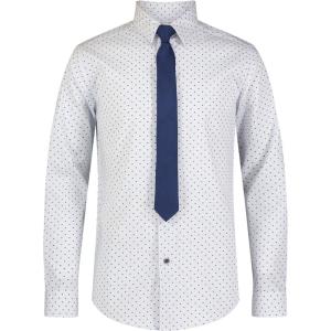 imageCalvin Klein Boys Long Sleeve ButtonDown Collared Dress Shirt with Tie and Chest PocketBlue Dot