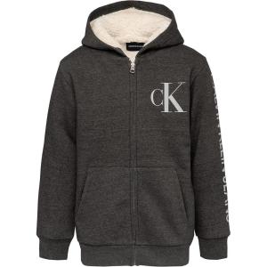 imageCalvin Klein Boys Long Sleeve Full Zip Fleece HoodieSherpa Charcoal Eb37