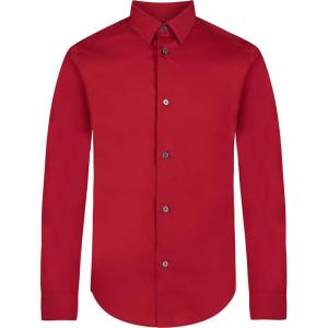 imageCalvin Klein Boys Long Sleeve Slim Fit Dress Shirt ButtonDown Style with Cuffs ampamp Shirttail HemRed