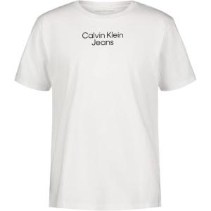 imageCalvin Klein Boys Short Sleeve Logo Crew Neck TShirt Soft Comfortable Relaxed FitCentered White