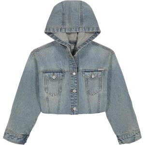 imageCalvin Klein Girls Hooded Denim Jean Jacket Button Closure Casual StyleLight Vintage Tint