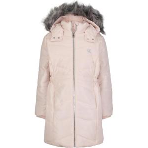 imageCalvin Klein Girls Hooded Winter Puffer Jacket FullLength Heavyweight Coat with Fleece LiningAerial Silver Peony