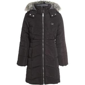 imageCalvin Klein Girls Hooded Winter Puffer Jacket FullLength Heavyweight Coat with Fleece LiningBlack Aerial