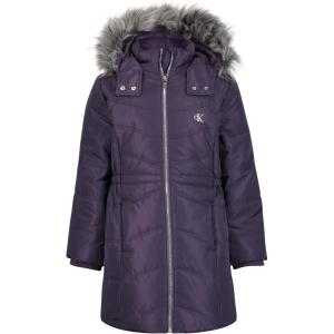 imageCalvin Klein Girls Hooded Winter Puffer Jacket FullLength Heavyweight Coat with Fleece LiningPurple Aerial
