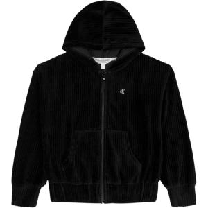 imageCalvin Klein Girls Long Sleeve Popover Cozy Hoodie SweatshirtRib Velour Black