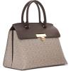 imageCalvin Klein Womens Becky Turn Lock Satchel  2 in 1 Vegan Leather 3 PocketsAlmondTaupeJava