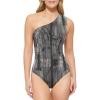 imageCalvin Klein Standard Shoulder Strap Starburst Pleating Removable Soft Cups One Piece SwimsuitBlack Multi Dry Brush