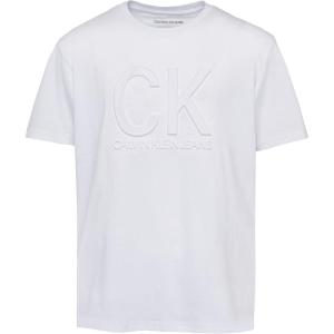 imageCalvin Klein Boys Short Sleeve Graphic Crew Neck TShirt Comfortable Relaxed Fit Deboss White 1416