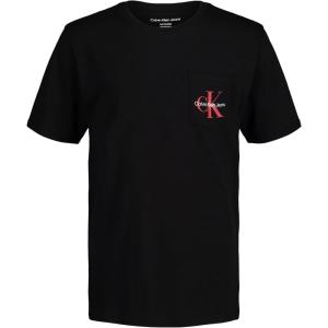 imageCalvin Klein Boys Short Sleeve Pocket Logo Crew Neck TShirt Soft Comfortable Relaxed FitBlack