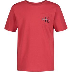 imageCalvin Klein Boys Short Sleeve Pocket Logo Crew Neck TShirt Soft Comfortable Relaxed FitCut Rose Gb49