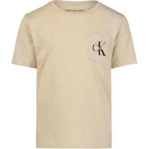 imageCalvin Klein Boys Short Sleeve Pocket Logo Crew Neck TShirt Soft Comfortable Relaxed FitLinen Gb49