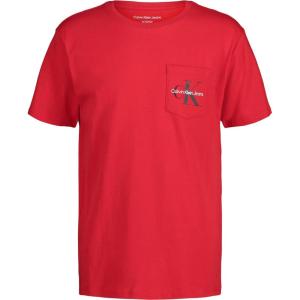 imageCalvin Klein Boys Short Sleeve Pocket Logo Crew Neck TShirt Soft Comfortable Relaxed FitRacing Red