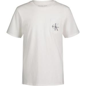 imageCalvin Klein Boys Short Sleeve Pocket Logo Crew Neck TShirt Soft Comfortable Relaxed FitWhite