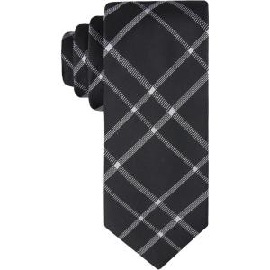 imageCalvin Klein Mens Black Solid and Pattern Neckties  Standard and Extra Long SizesBlack Plaid