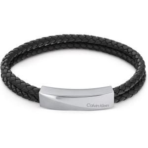 imageCalvin Klein Mens Braided Leather Bracelet IndustrialInspired Design with MultiFaceted Magnetic ClosureBlack